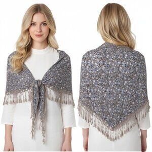 Boho Ditsy Floral Tassel Scarf Shawl Wrap | Prairie Cottagecore Spring Summer